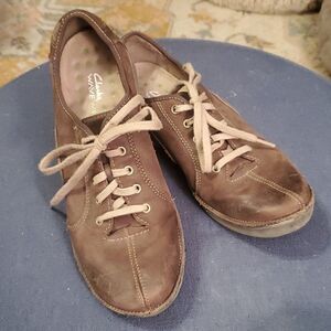 Clarks Wave Walk Womens Brown Leather Lace Up Comfort Shoes Size 8.5 W